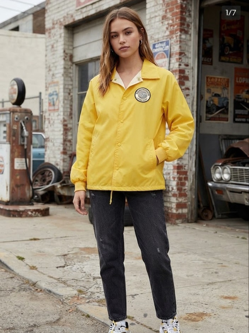 Vintage Yellow Windbreaker With Patch S Retro Style Garage Grunge 80’s 90’s Y2K